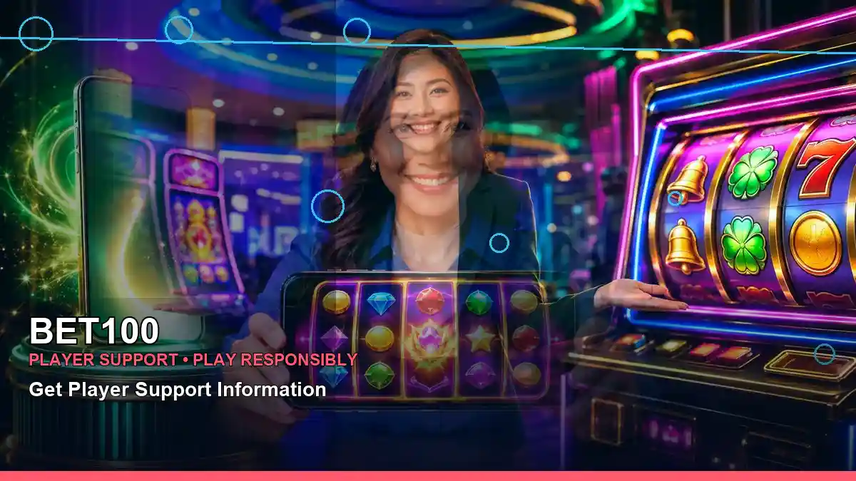 BET100 duo online slot games featuring an adult Filipina casino host with a right close-up composition