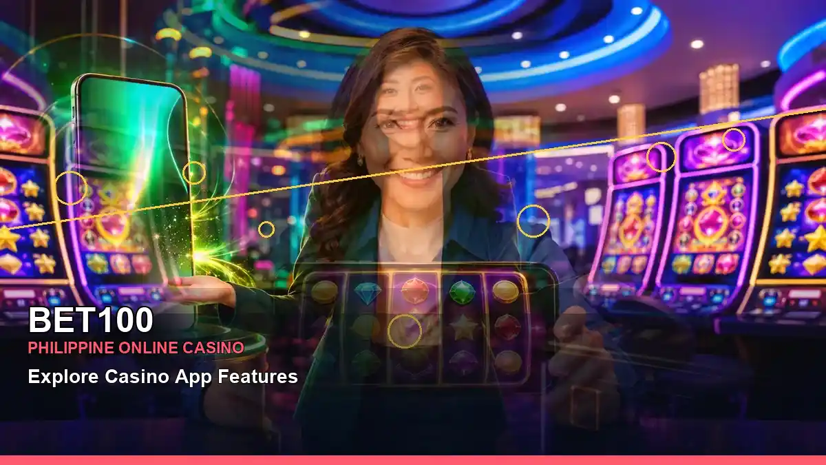 BET100 coins casino cashback rewards in a centered scene for the BET100 brand search, casino access, games, account help and