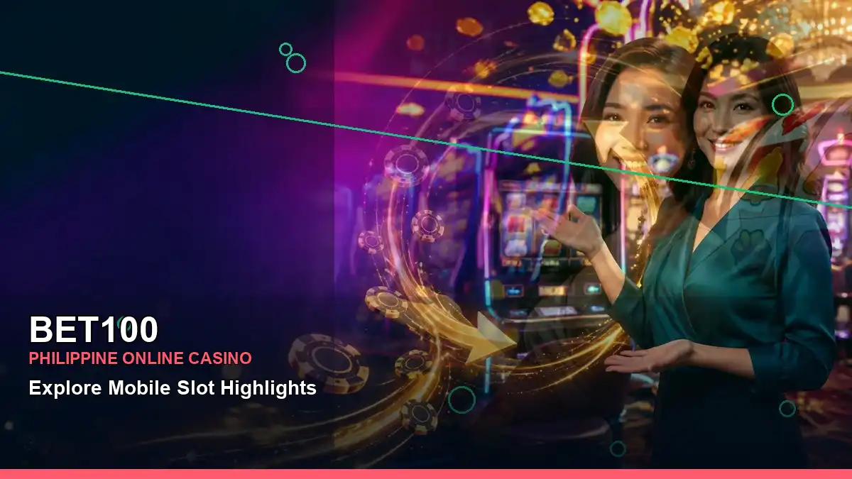 BET100 first casino deposit and wallet options featuring an adult Filipina casino host with a right-framed composition