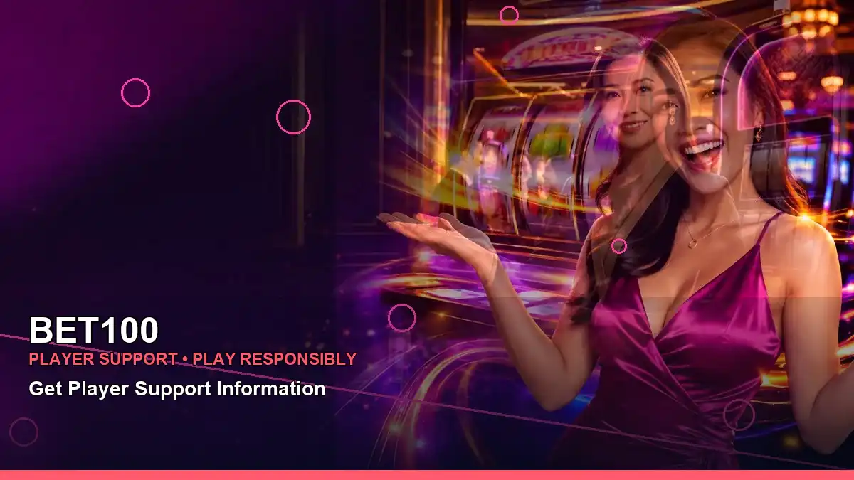 BET100 neon jackpot slot games featuring an adult Filipina casino host with a right-framed composition