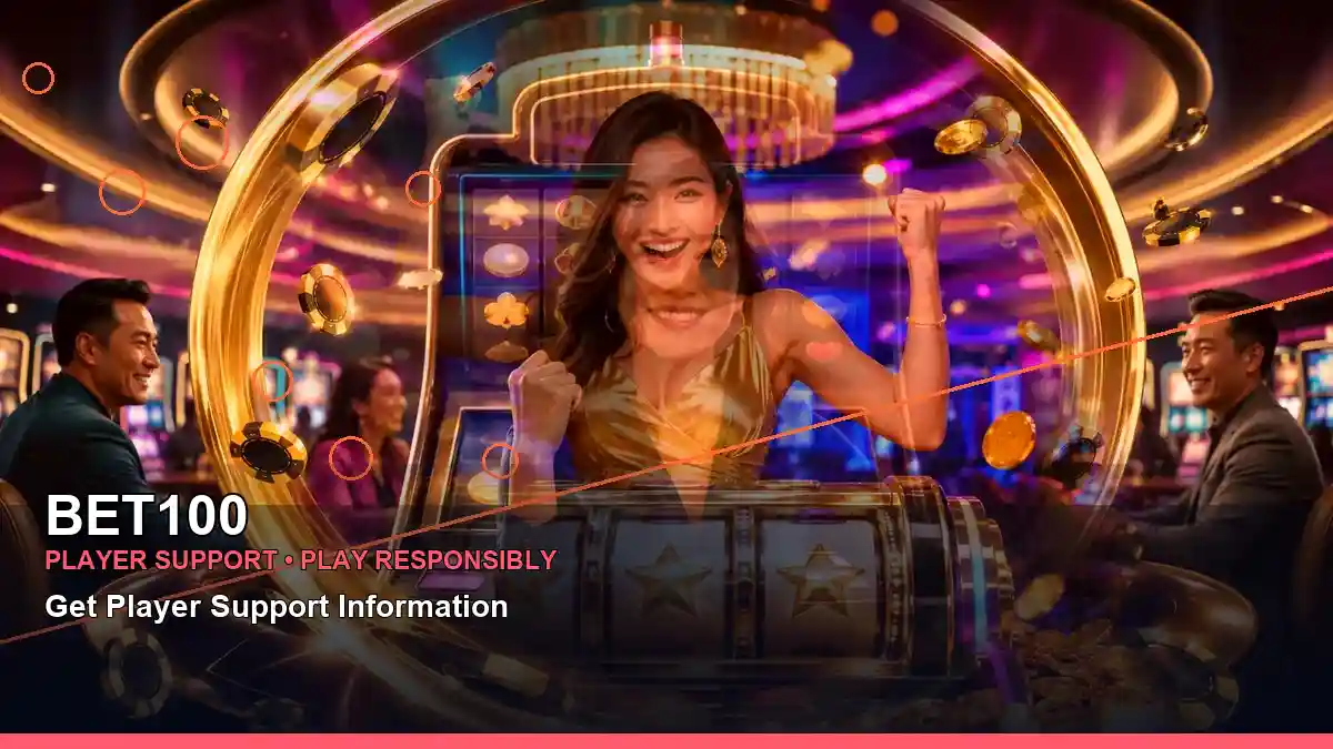 BET100 reels casino bonus games featuring an adult Filipina casino host with a centered composition